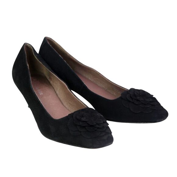 Donald Pliner BLACK GENUINE LEATHER SUEDE LOW HEEL CLASSIC PUMP SHOES Size 9M - Picture 6 of 11